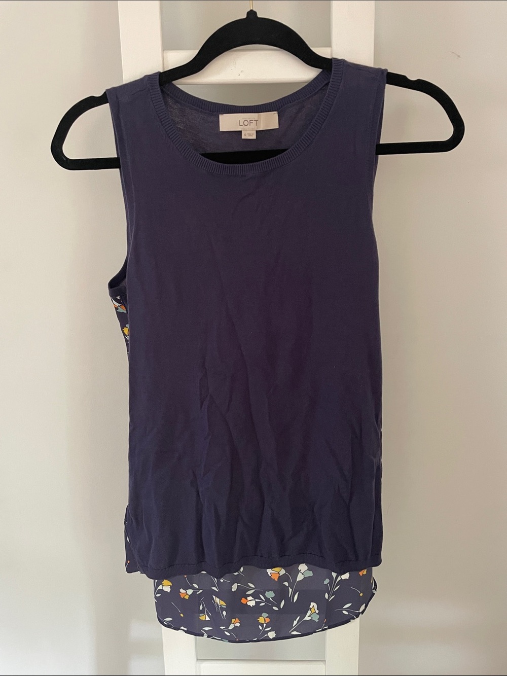 LOFT Navy Tank Top With Floral Back